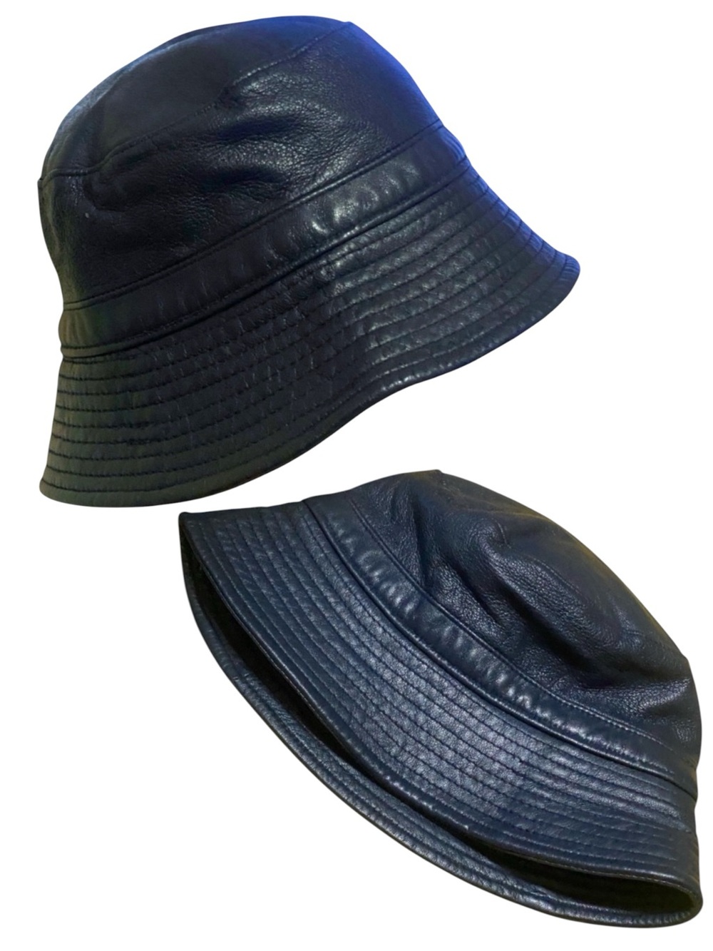 Studio Kokin Bucket Hat Dark Navy Leather Vintage Bucket Hat Fits up to L/XL